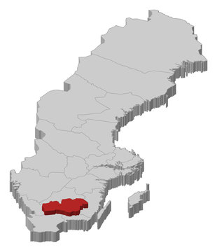 Map of Sweden, Kronoberg County highlighted