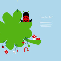 Ladybug Sitting On Clover & Symbols 