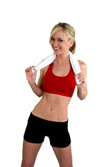 Woman in fitness clothing holding a towel