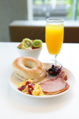 delicious breakfast with orange juice