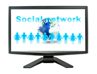 Social network concept on a monitor screen