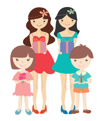 Cute family characters with gift box