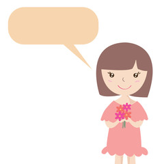 Cute girl with flower and speech bubble