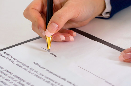 businesswoman sitting with documents sign up contract