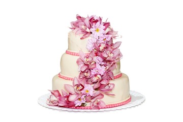 Traditional wedding cake with orchid flowers