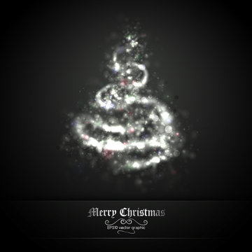 Dark Silver Christmas Greeting with Tree of Glittering Lights