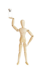 Wooden figure holding medicine injector bottle