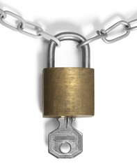 padlock with key and chains