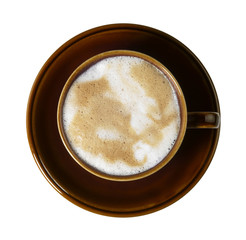 brown porcelain cup with marbled milk froth