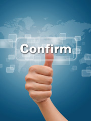 Hand thumb up on confirm button