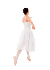Naklejka premium young and beautiful ballet dancer jumping on white background