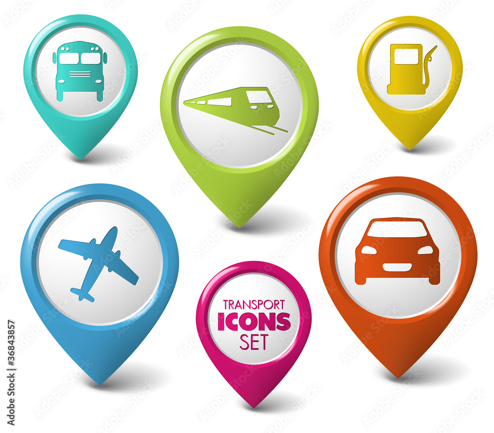 Poster set of round 3d transport pointers
