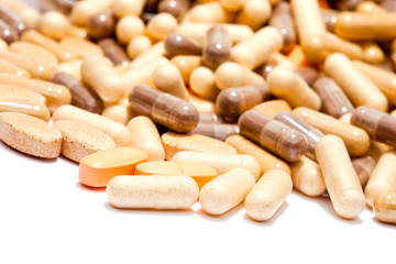 Fototapeta na wymiar Medicinal pills piled up a bunch