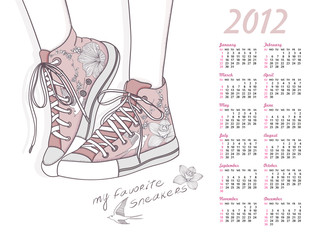 2012 calendar with shoes. Shoes with floral pattern. Background