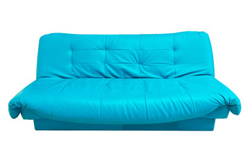 the blue leather sofa isolated on white