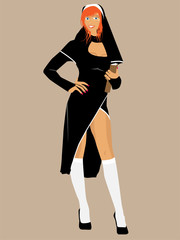 Sexy redhead nun holding a bible - vector illustration