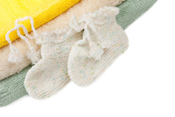 Handmade sweet baby booties isolated