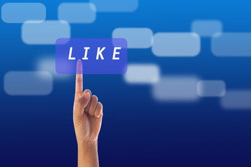 hand pressing Like button