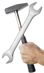 Working hand with tools