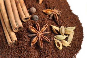 Spices against ground coffee