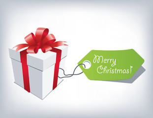 Gift box with red bow isolated on white.