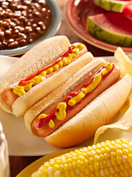 Meal With Hotdogs And Toppings