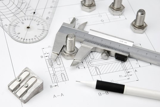 technical drawing with tools