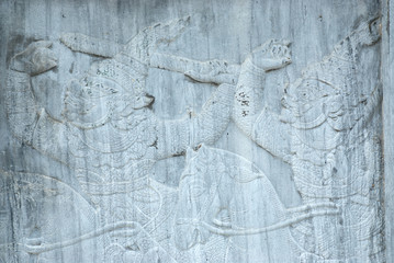 Thai art stone Bas Relief sculpture .