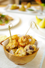 Fried seafood with flour