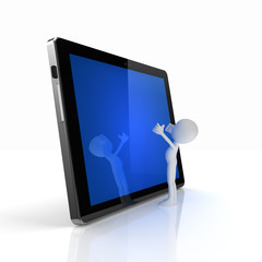 Man looking cell phone with touchscreen