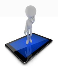 Thinking man standing on tablet