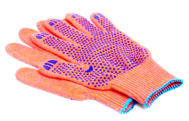 work gloves orange colour isolated on white background
