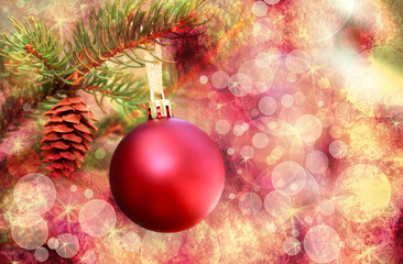 Christmas red ornament over abstract  lights background