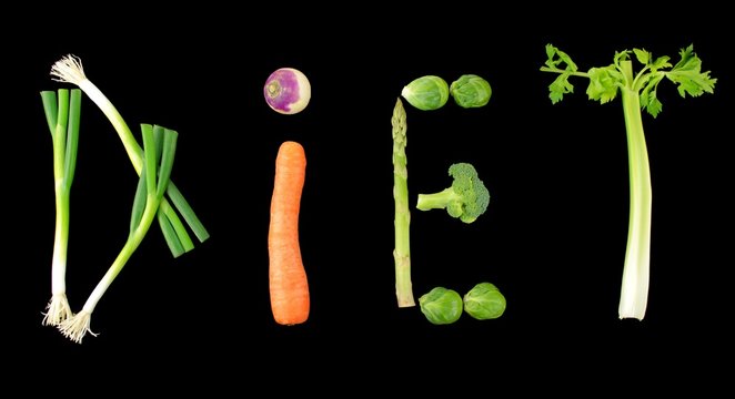 Vegetable " diet " text on black background