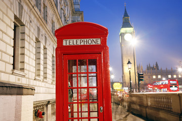 Fototapeta na wymiar London Telephone Booth and Big Ben