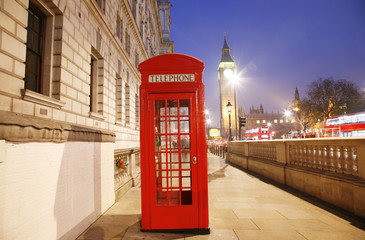 Fototapeta na wymiar London Telephone Booth and Big Ben