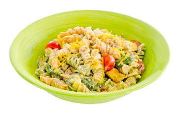 Cheesy bacon, lettuce and tomato pasta salad
