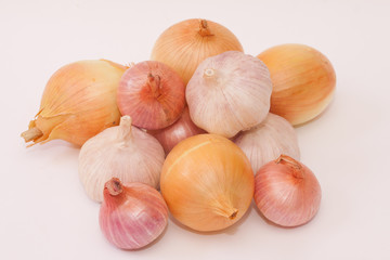 closeup of Onions and garlic