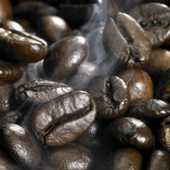 roasted coffee beans and smoke