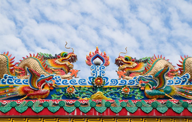Chinese dragon and the blue sky in shrine,East of Thailand