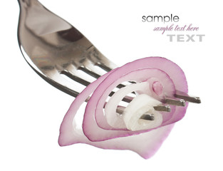 onions on a fork