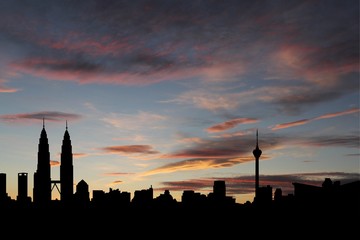 Naklejka premium Kuala Lumpur skyline at sunset illustration