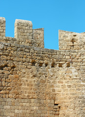Walls of ancient acropolis at Lindos, Rhodes Island (Greece)