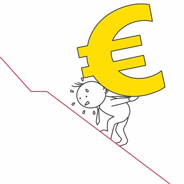 Hombre cargando un euro. Crisis