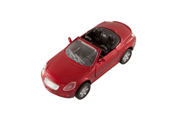 Red sports toy car with clipping path