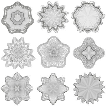 Rosette, Guilloche, Muster, Zertifikat, Sicherheit, Set