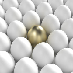 Golden egg among usual white eggs