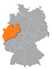 Fototapeta na wymiar Map of Germany, North Rhine-Westphalia highlighted