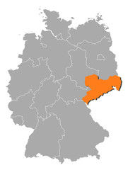 Map of Germany, Saxony highlighted