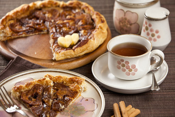 Romantic breakfast tea and apple tarte